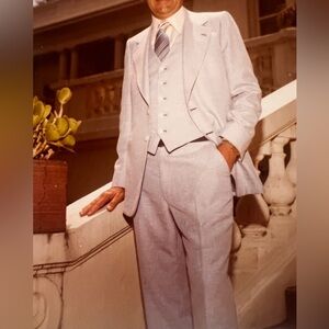 Vintage James Whitehead 3 piece suit 1970’s light blue/turquoise size 44